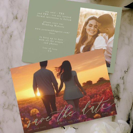 De trouwfoto Modern Sage Green Save The Date