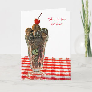 de truffelijscoupe van de verjaardagschocolade kaart