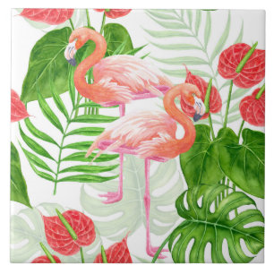 De tuin van de flamingo tegeltje