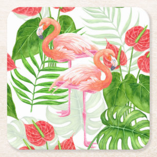 De tuin van de flamingo vierkante kartonnen onderzetter