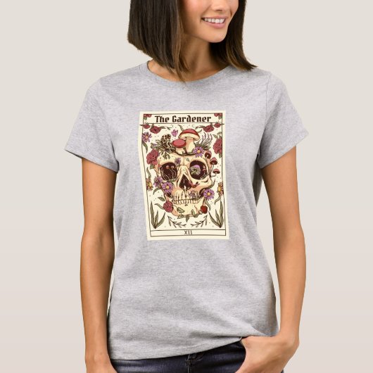 De tuinman schedel Tarot Kaart T-shirt (Voorkant)