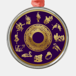 De twaalf dagen van de Paarse Kerst Metalen Ornament