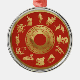 De twaalf dagen van de rode kerst metalen ornament