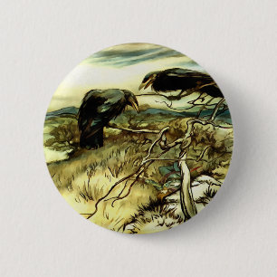 De twee kraaien of de twee Corbies maken een mane Ronde Button 5,7 Cm