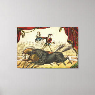 De twee paardenacts zijn Circus Performance, Circa Canvas Afdruk