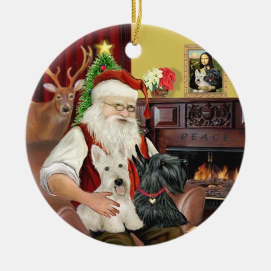 De twee Schotse terriërs van de kerstman Keramisch Ornament (Voorkant)