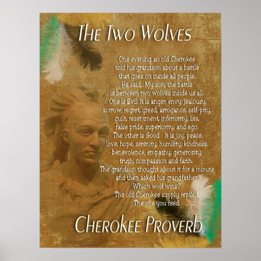 De twee wolven, Cherokee proverb Poster (Voorkant)