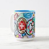 De tweekleurige keramische Mok van de arts (Voorkant links)