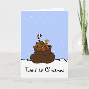 De tweeling draagt in zak Santas Feestdagen Kaart