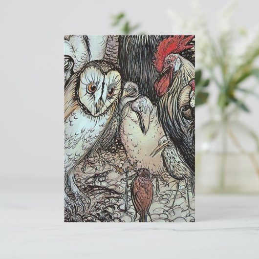 “De uil en de vogels” van Arthur Rackham RSVP Kaartje (Staand voorkant)