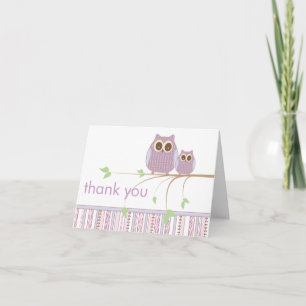 De Uil van mamma's & de Uil van het Baby in Paars Bedankkaart