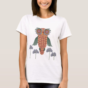 De uil van wijsheid en bloemen t-shirt