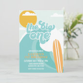 De uitnodiging van de Big One Wave Beach Birthday (Staand voorkant)
