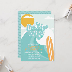 De uitnodiging van de Big One Wave Beach Birthday