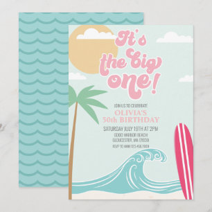 De uitnodiging van de grote 'one roze Beach Birthd