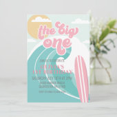 De uitnodiging van de grote 'one roze Beach Birthd (Staand voorkant)