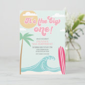 De uitnodiging van de grote 'one roze Beach Birthd (Staand voorkant)