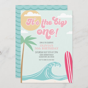 De uitnodiging van de grote 'one roze Beach Birthd