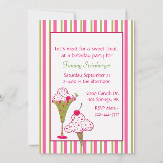 De uitnodiging van de meisjesijskrem van de Dag (Voorkant)