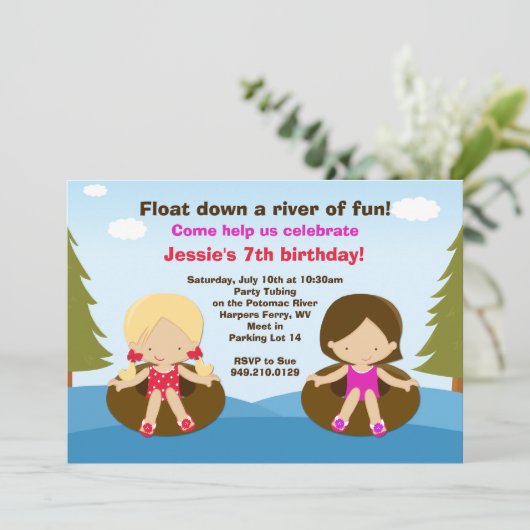 De uitnodiging van de Tubing Birthday Party (Staand voorkant)