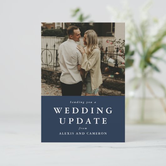 De update van de bruiloft verandert de datum navy  (Staand voorkant)