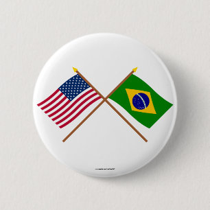 De V.S. en Brazilië Gekruiste Vlaggen Ronde Button 5,7 Cm