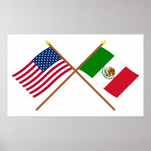 De V.S. en Mexico Gekruiste Vlaggen Poster