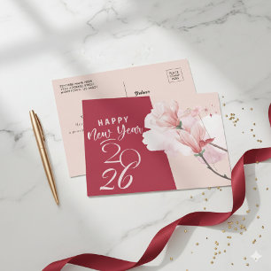 De Vacances En Aluminium Bonne année 2026 Carte postale élégante à motif fl