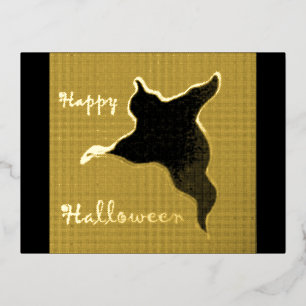 De Vacances En Aluminium Carte postale Halloween Ghost Cartoon Gold Foil