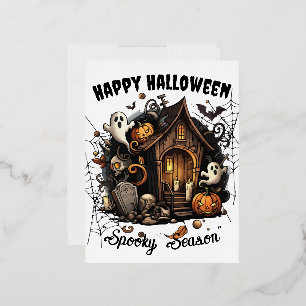 De Vacances En Aluminium Carte postale 🎃 Maison Hantée Éffrayante - BLANC 