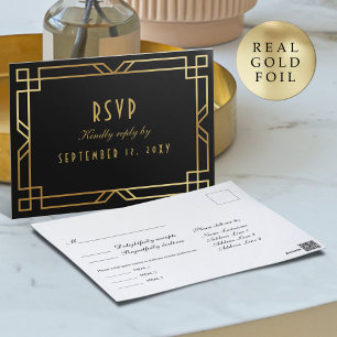 De Vacances En Aluminium Carte postale RSVP Art déco classique Black Gold R