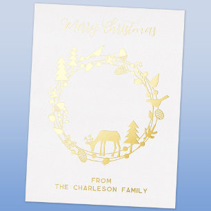 De Vacances En Aluminium Deer Forest Wreath Holiday Real Foil Carte postale