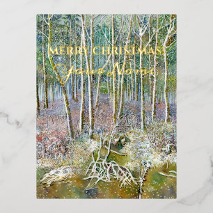 De Vacances En Aluminium forêt d'hiver Watercolor Foil Carte postale