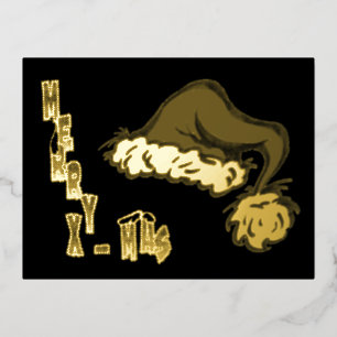 De Vacances En Aluminium Joyeux Noël Santa Hat Gold Foil Carte postale
