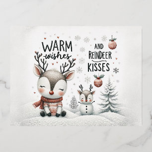 De Vacances En Aluminium Voeux chauds et rennes baisers carte postale