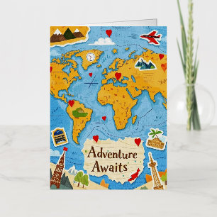 De Vacances Métallisée Carte du Monde Épingle à Cœur L'Aventure Attend