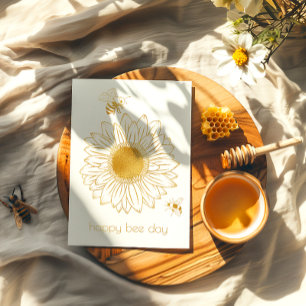 De Vacances Métallisée Sunflower Happy Bee Day Foil Carte d'anniversaire