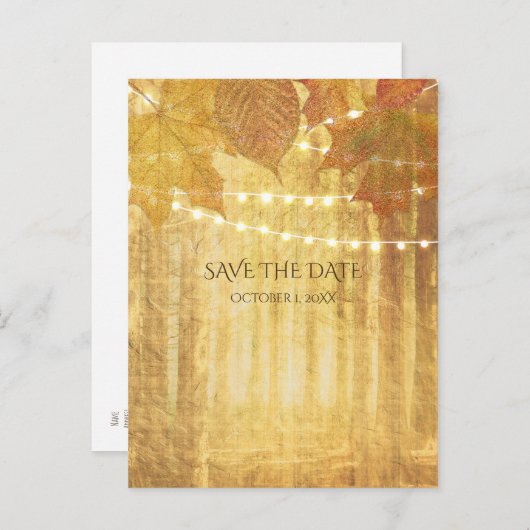 De val verlaat Golden Autumn Rustic sparen de Datu Aankondigingskaart (Voorkant / Achterkant)
