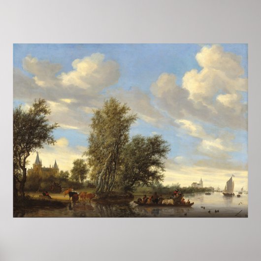 De veerboot - Salomon van Ruysdael Fine Art Poster (Voorkant)