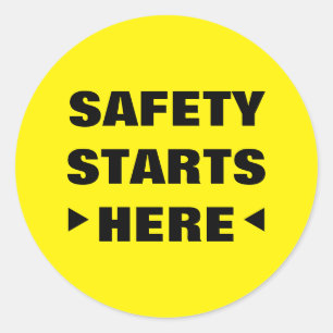 De veiligheid begint hier Geel Zwart Citaat Ronde Sticker