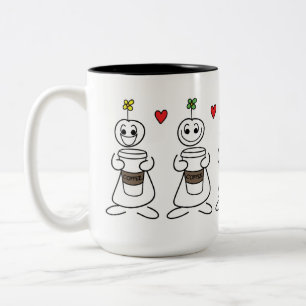 De vele gezichten van koffie tweekleurige koffiemok