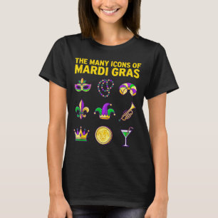 De vele pictogrammen van Mardi Gras Paars Groen Gr T-shirt