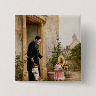 De verjaardag van de priester vierkante button 5,1 cm