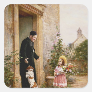 De verjaardag van de priester vierkante sticker