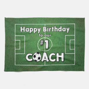 De Verjaardag van de voetbal coach met het Gebied Theedoek