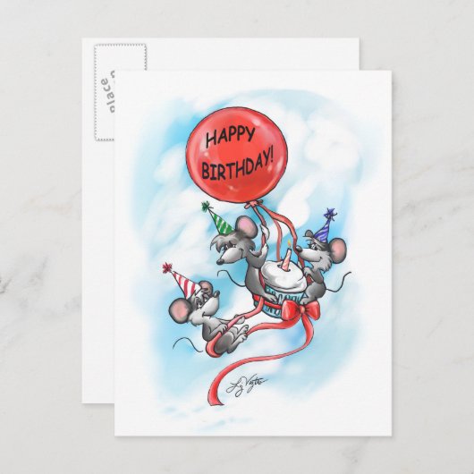 De verjaardagsviering van Mic, Mac en Moe Feestdagenkaart (Voorkant / Achterkant)