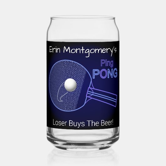 De verliezer koopt het bier! Ping Pong Fun Bier Blikvorm Glas (Voorkant)