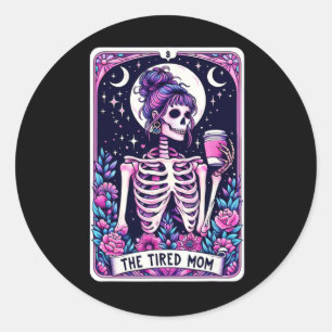 De vermoeide moeder Tarot Kaart Skeleton Moederdag Ronde Sticker
