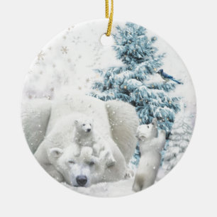De vermoeide Moeder van de Ijsbeer met Babys Keramisch Ornament