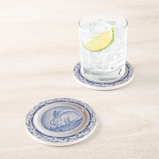De Verre En Grès "Dedham Blue" & White Rabbit Plate Design Dessous (Côté)